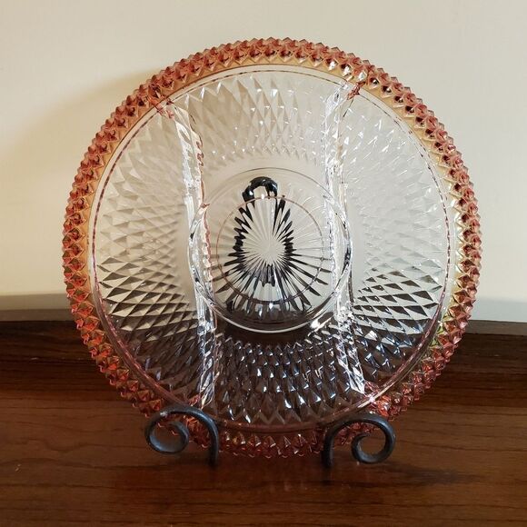 Indiana Glass Ruby Red Diamond Point Divided Serving Platter 12.25" - Picture 4 of 7